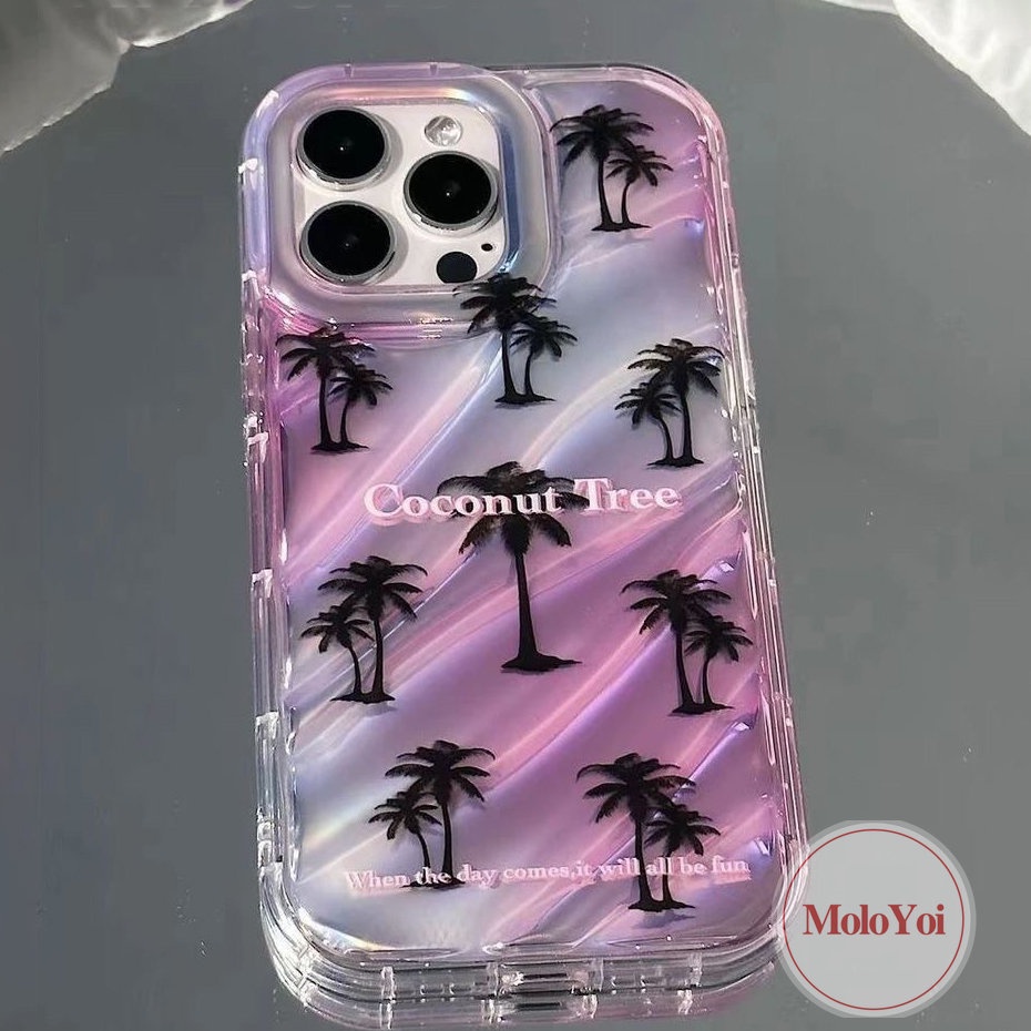 IPHONE Casing Pohon Kelapa Fantasi Korgasi Stereo Kreatif 3D Kompatibel Untuk Iphone7 8 6S 6plus11 14 13 12 Pro MAX 7Plus XR XS X MAX SE 2020love Heart Stars Kartu Laser Soft Cover