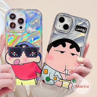 Dazzle Color 3D Stereo Corrugation Case Kompatibel Untuk IPhone 7Plus XR XS X Max 6 6S 8plus11 14 12 13 Pro Max SE 2020kacamata Hitam Keren Crayon Shin-Chan Kartu Laser Mewah Soft Case