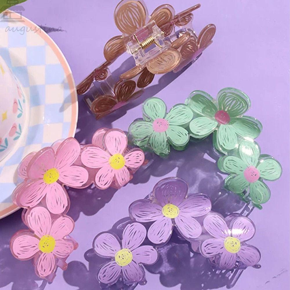 Agustinina Bunga Hair Claw Pesta Fashion Stylish Untuk Perempuan Hiu Klip Besar Jepit Rambut Ponytail Holder Hiasan Kepala Bentuk Bunga Korea Hairgrip