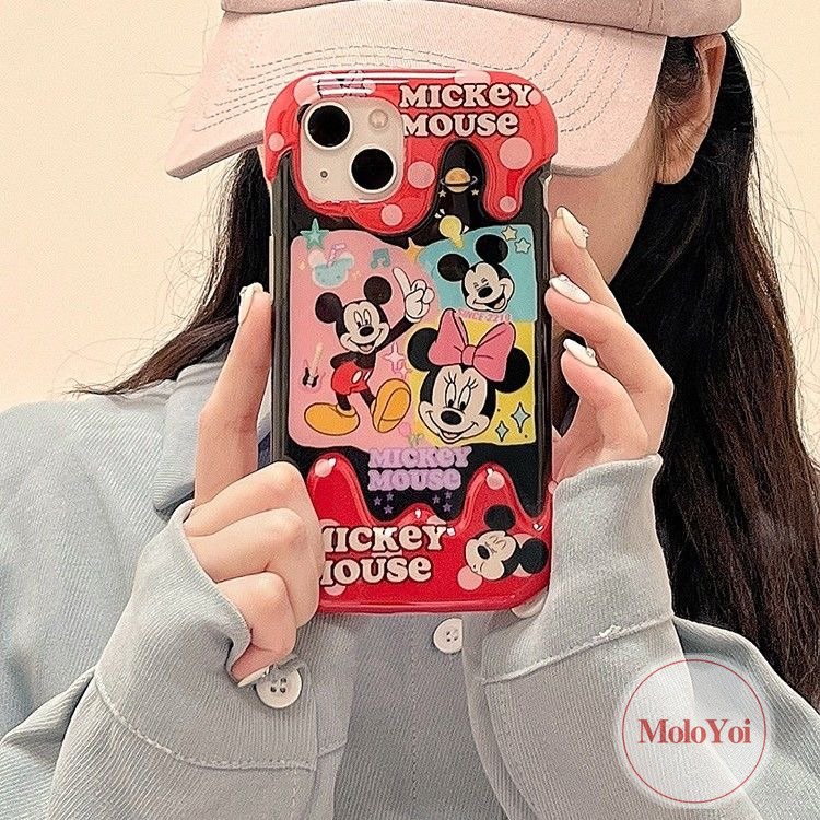 Pasangan Kartun Lucu Mickey Minnie Mouse Shockproof Case Kompatibel Untuk IPhone XR XS X Max 7Plus 11 14 12 13 Pro Max 8Plus 8 7 Plus Kreatif Permen 3D Es Krim Telepon Soft Cover