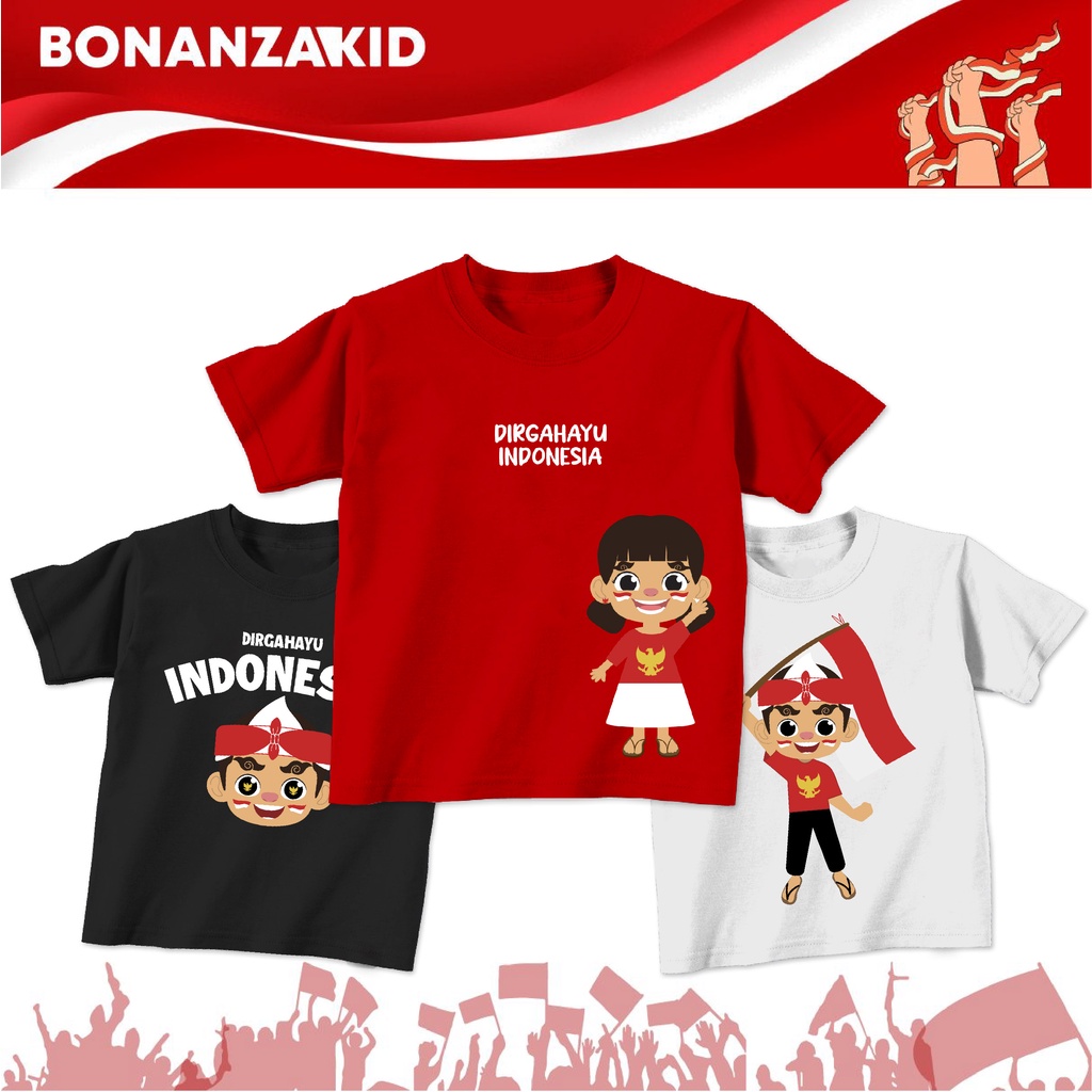 Baju Kaos Kemerdekaan Indonesia Size Bayi Sampai Dewasa Bahan Katun Combed 30s