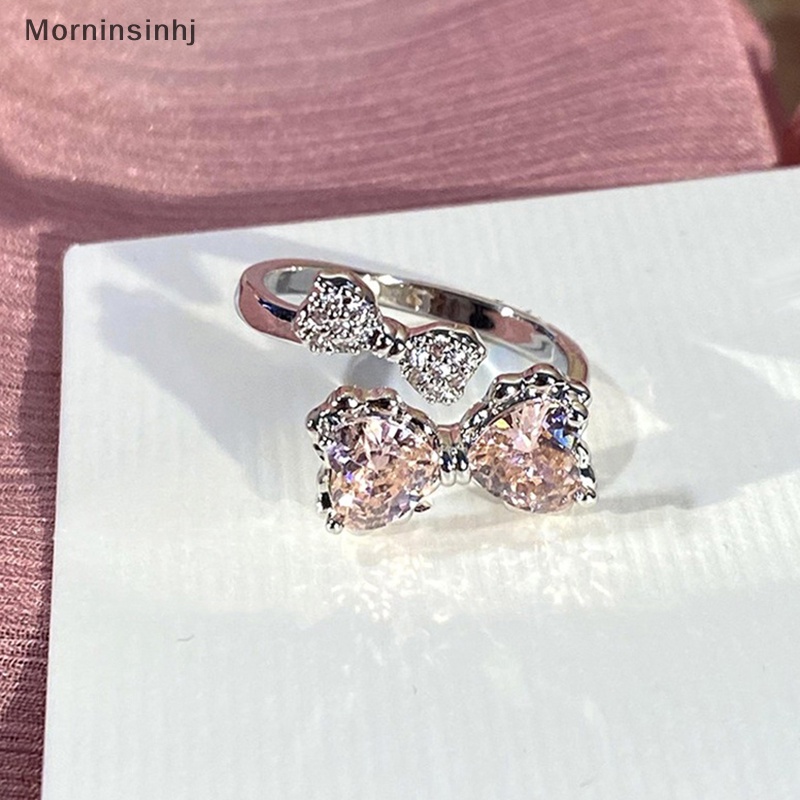 Mornin Pink Kristal Ikatan Simpul Cincin Kreatif Zirkon Terbuka Cincin Y2K Zirkon Mengkilap Cincin Untuk Wanita Pesta Perhiasan Aksesoris Hadiah id