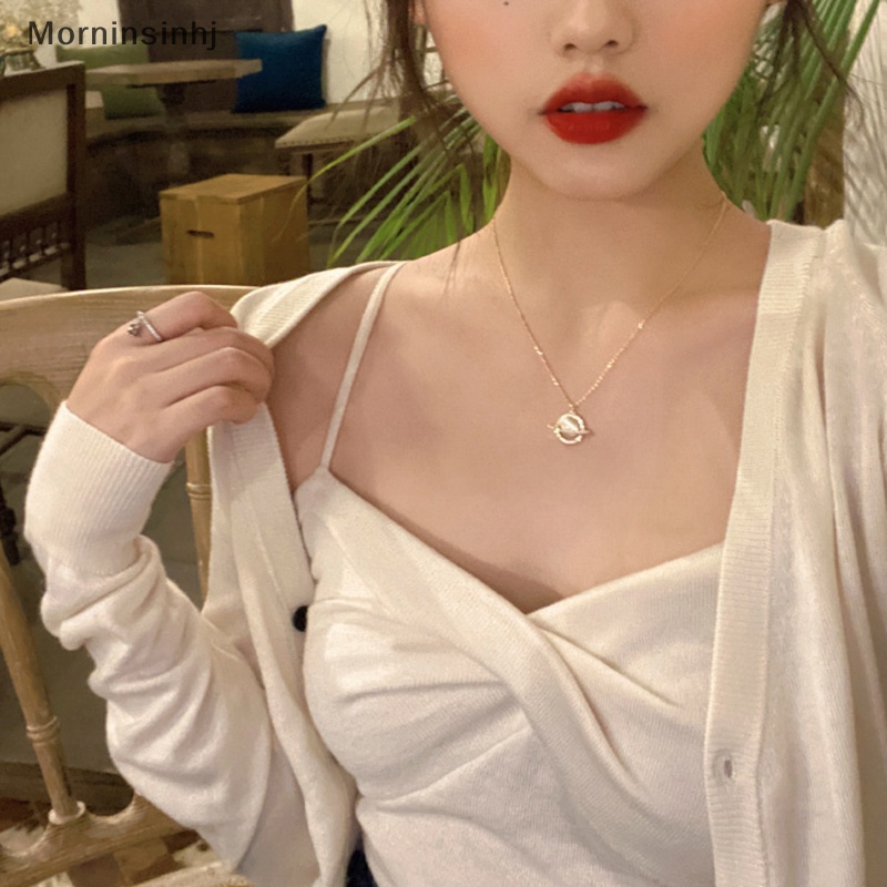 Mornin Fashion Indah Zirkon Planet Liontin Kalung Trendi Cahaya Kristal Klavikula Rantai Untuk Wanita Gadis Keren Perhiasan Hadiah id