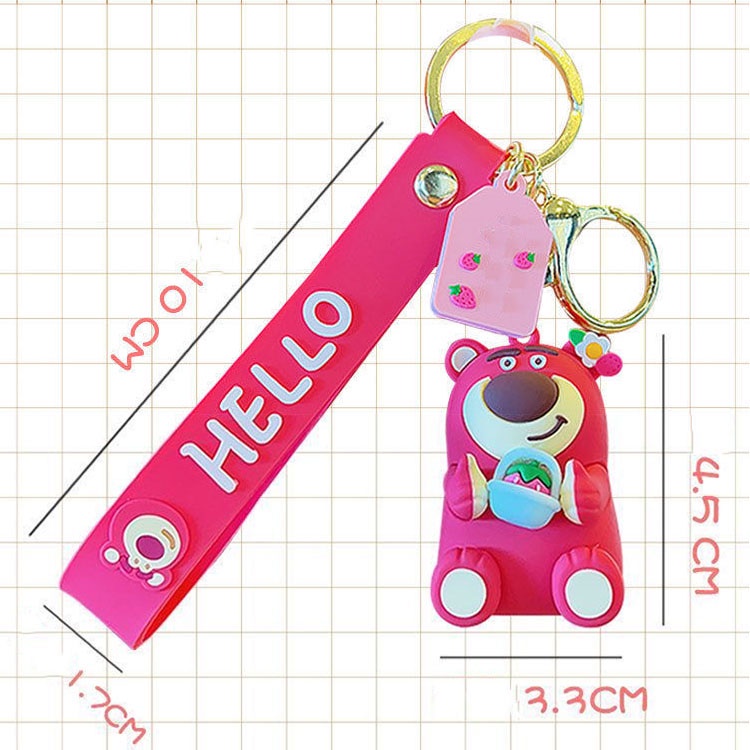 Kartun Strawberry Beruang Boneka Gantungan Kunci Silikon Stitch Anime Figurine Phone Bag Key Ring Pendant