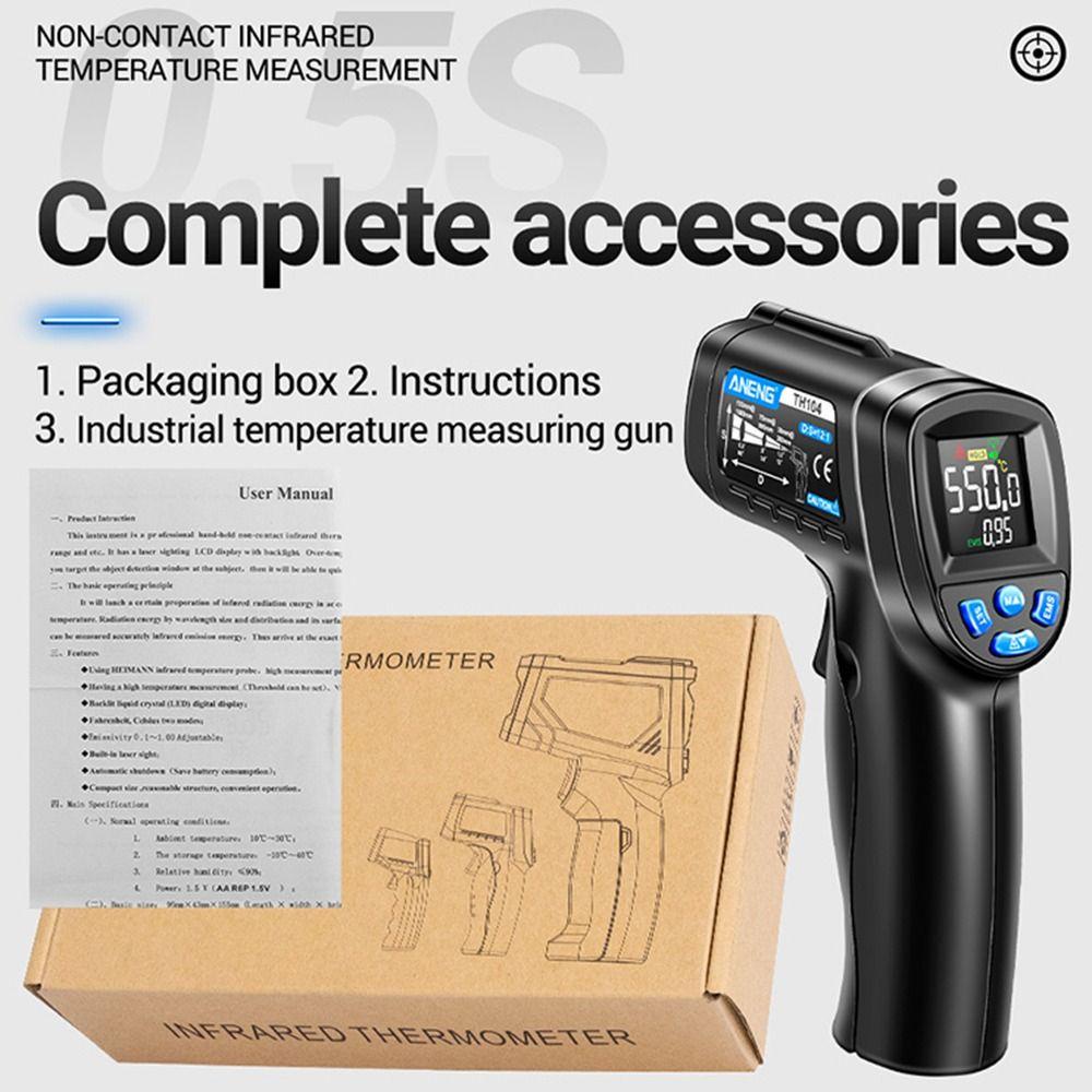 POPULAR Populer Infrared Thermometer Non Kontak D:S=12:1 -58℉ Kepada1022℉ (-50℃ Kepada550℃) Pyrometer IR Digital Untuk Industri