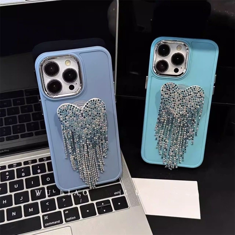 Casing Ponsel Bingkai Lensa Electroplating Untuk iPhone 14 Pro Max 13 Pro 12 11Pro X XR Xs Max 7 /8Plus Dengan Holder Rumbai Hati Case Silikon Penutup Belakang