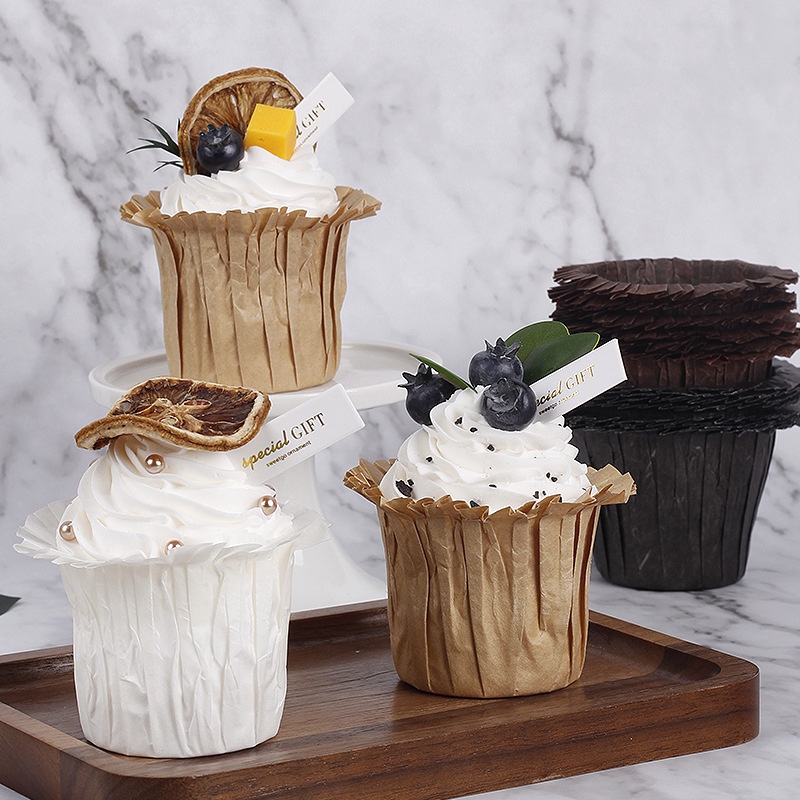 [Fitur] Paper Tray Pembuat Muffin Anti Lengket/Pembungkus Dessert Ulang Tahun Pernikahan/Top Hat Shaped Baking Cup/Oil-proof Cake DIY Liner Cups/Cetakan Bakeware Tahan Panas