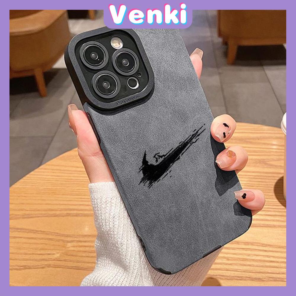 VENKI - Untuk iPhone 11 Case Kulit Sekolah Dasar Suede Case Lembut Tahan Guncangan Ponsel Case Kamera Sederhana Creative Hook Kompatibel dengan iPhone 14 13 Pro max 12 Pro max xr xs 7 8Plus