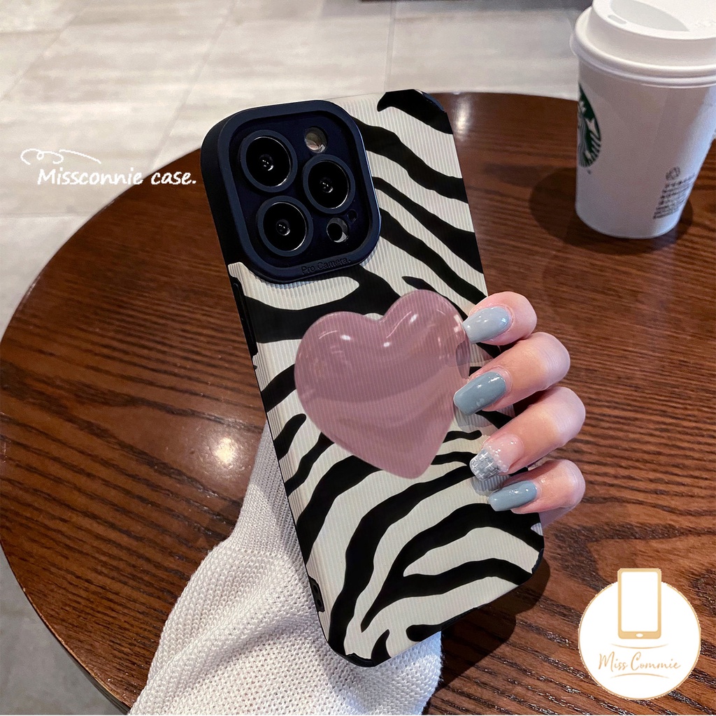 IPHONE Seni Garis Tidak Teratur Motif Zebra Cinta Hati Casing Ponsel Kompatibel Untuk Iphone7 8 Plus11 13 14 7Plus XR 12 Pro MAX X XS MAX Mewah Tekstur Kulit Shockproof Cover