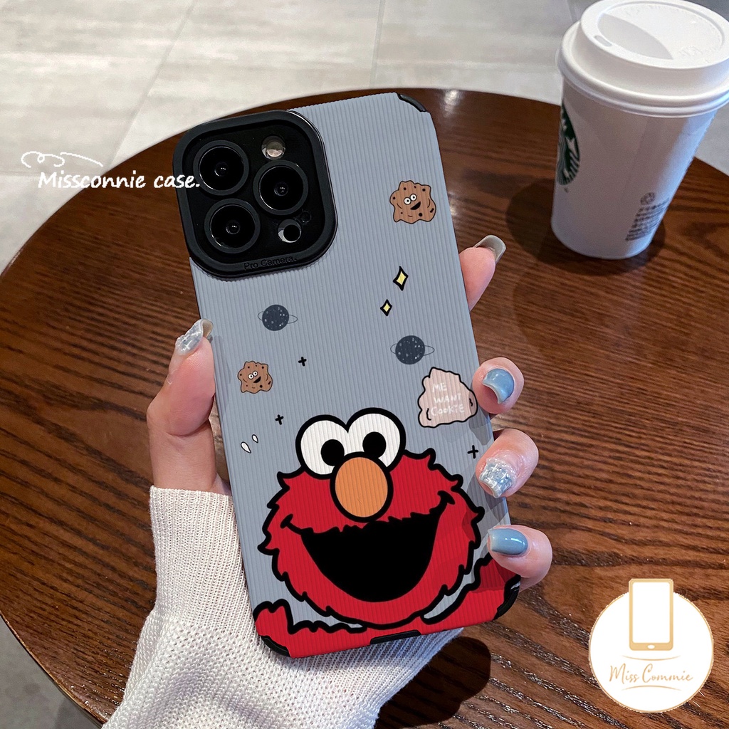 IPHONE Ins Trendi Merek Merah Sesame Street Shockproof Case Kompatibel Untuk Iphone11Xr 11 13 12 14 Pro 7Plus Max7 8 Plus X XS MAX Pasangan Tekstur Kulit Cover