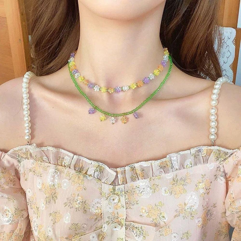 Needway Wanita Warna-Warni Kalung Manis Indah Resin Gadis Choker Multi-Warna Buatan Tangan Gadis Manik-Manik Kalung Untuk Hadiah Hari Valentine