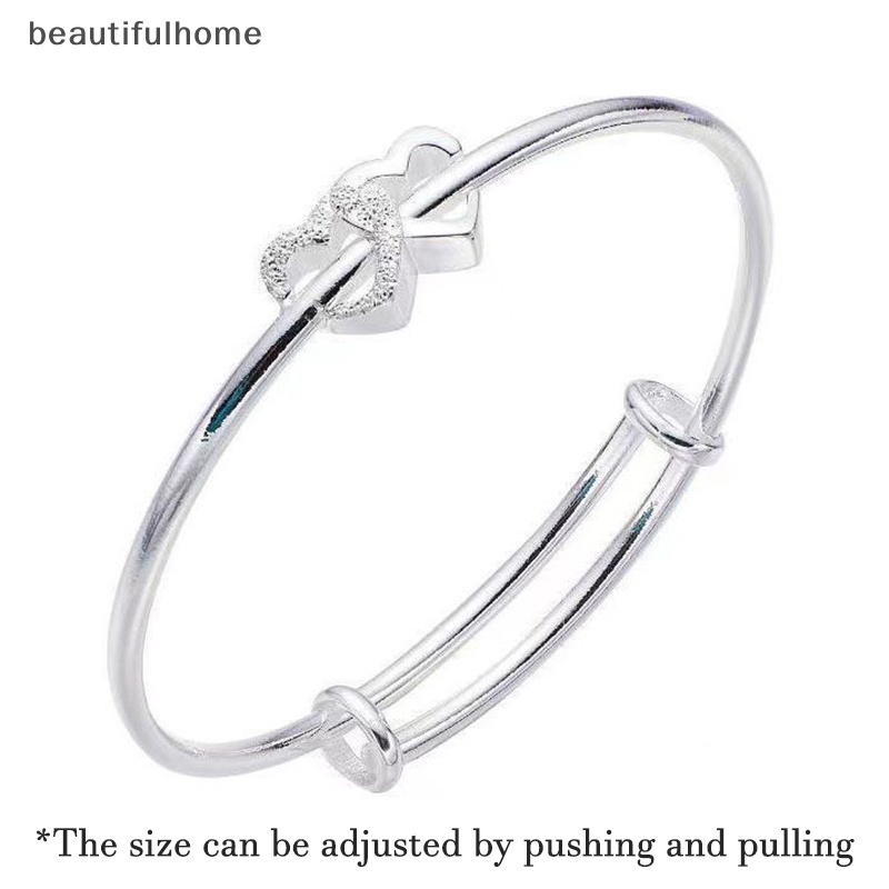 {beautifulhome} Fashion Ganda Hati Adjustable Bangle Fashion Warna Perak Kepribadian Sederhana Gelang Untuk Wanita Perempuan Persahabatan Perhiasan Hadiah.