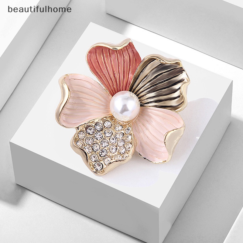 {beautifulhome} Fashion Kristal Berlian Imitasi Mutiara Bunga Bros Pin Wanita Gadis Anti-exposure Brooch.