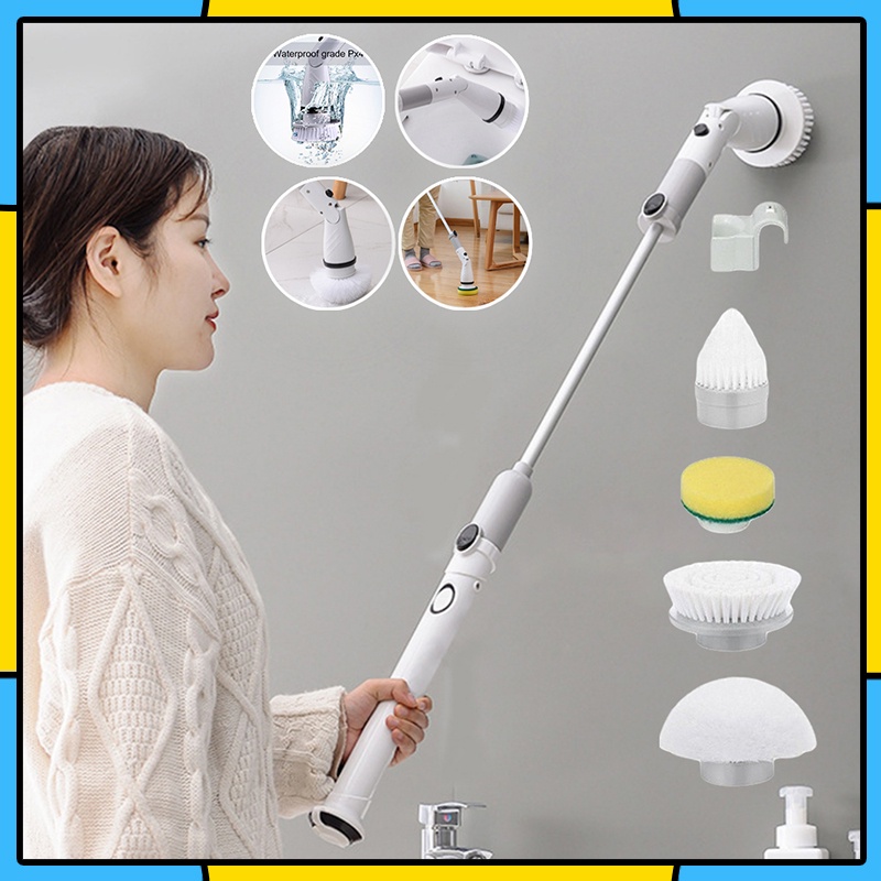 Sikat WC Elektrik Toilet Scrubber Sikat Kamar Mandi Otomatis Sikat Lantai Spin Scrubber Rechargeable Cleaning Brush with 5 Aksesoris