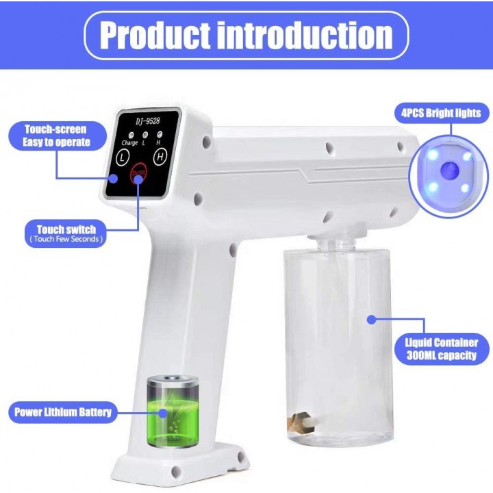 8 DJ-9528 - Blue Nano Light Rechargeable Disinfection Spray Gun - 300ml