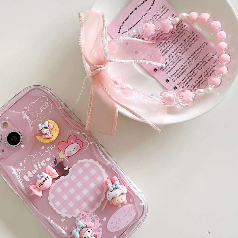 3D Hand Made Diy Candy Melody Pink Love Soft Case iPhone 11 12 13 14 Pro Max New Puff Casing Apple for women girls Gift