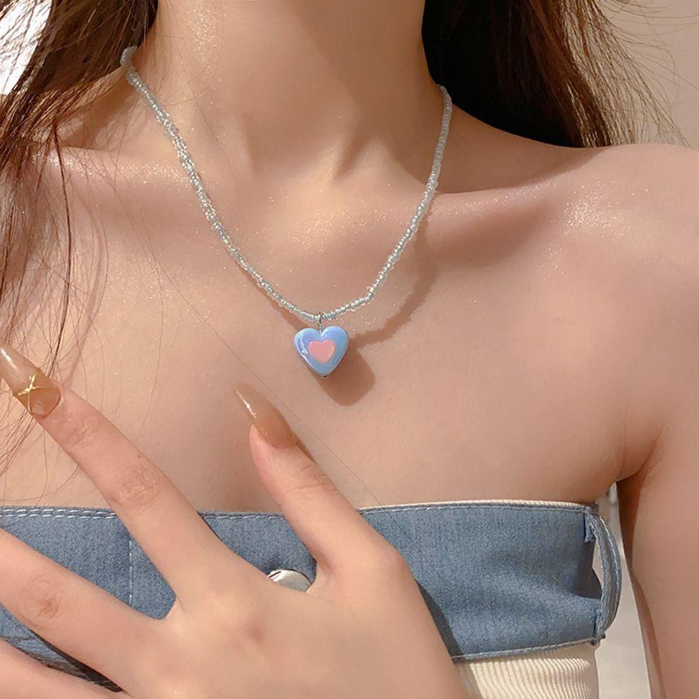 Mxbeauty Y2K Kalung Hati Trendy Manis Kupu-Kupu Pendent Girl Choker Akrilik Multi-Warna Gadis Manik-Manik Kalung Untuk Hadiah Ulang Tahun