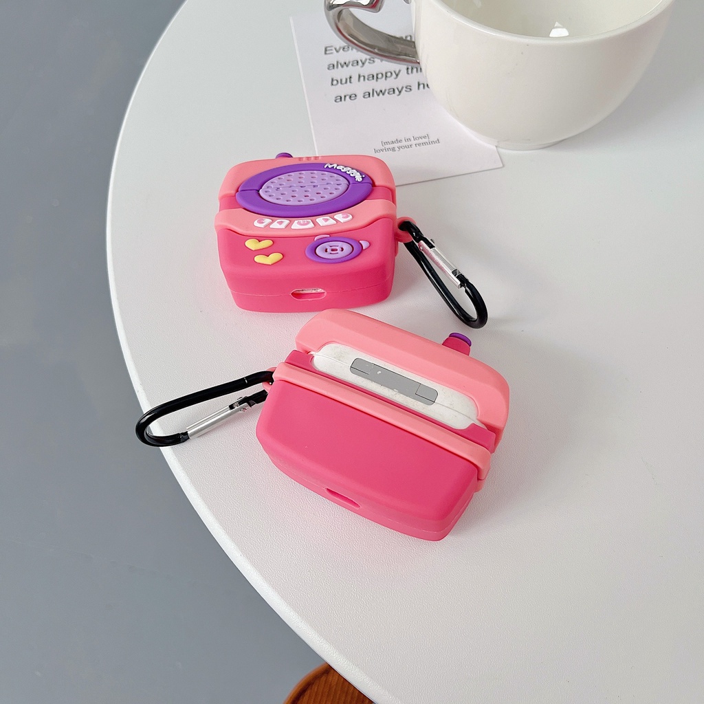 3d Lucu Pink Walkie Talkie Bluetooth Earphone Silikon Lembut Pelindung Case TWS Penutup Anti Jatuh Dengan Kait Untuk Airpods 12 3 Pro i12 inpods 12 13 Pro i13 Airpods3