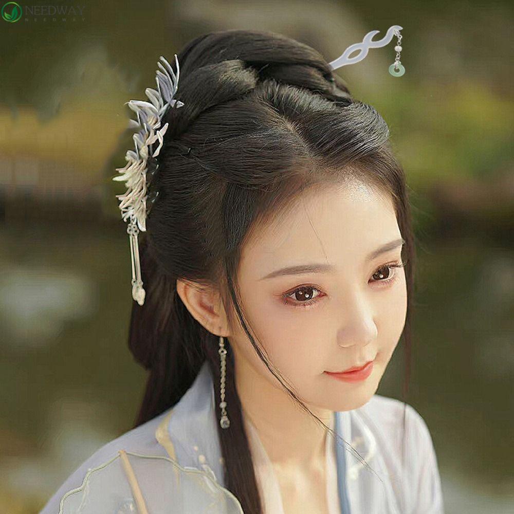 Needway Hanfu Rambut Stik Manis Retro Korea Hair Clip Rumbai Bunga Tergantung Dikepang Jepit Rambut Baru Hiasan Kepala Chinese Hair Fork