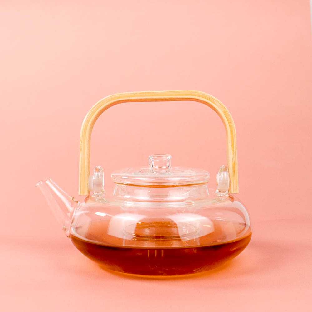 One Two Cups Teko Pitcher Gagang Kayu Glass Teapot Japanese Style - 8CV101