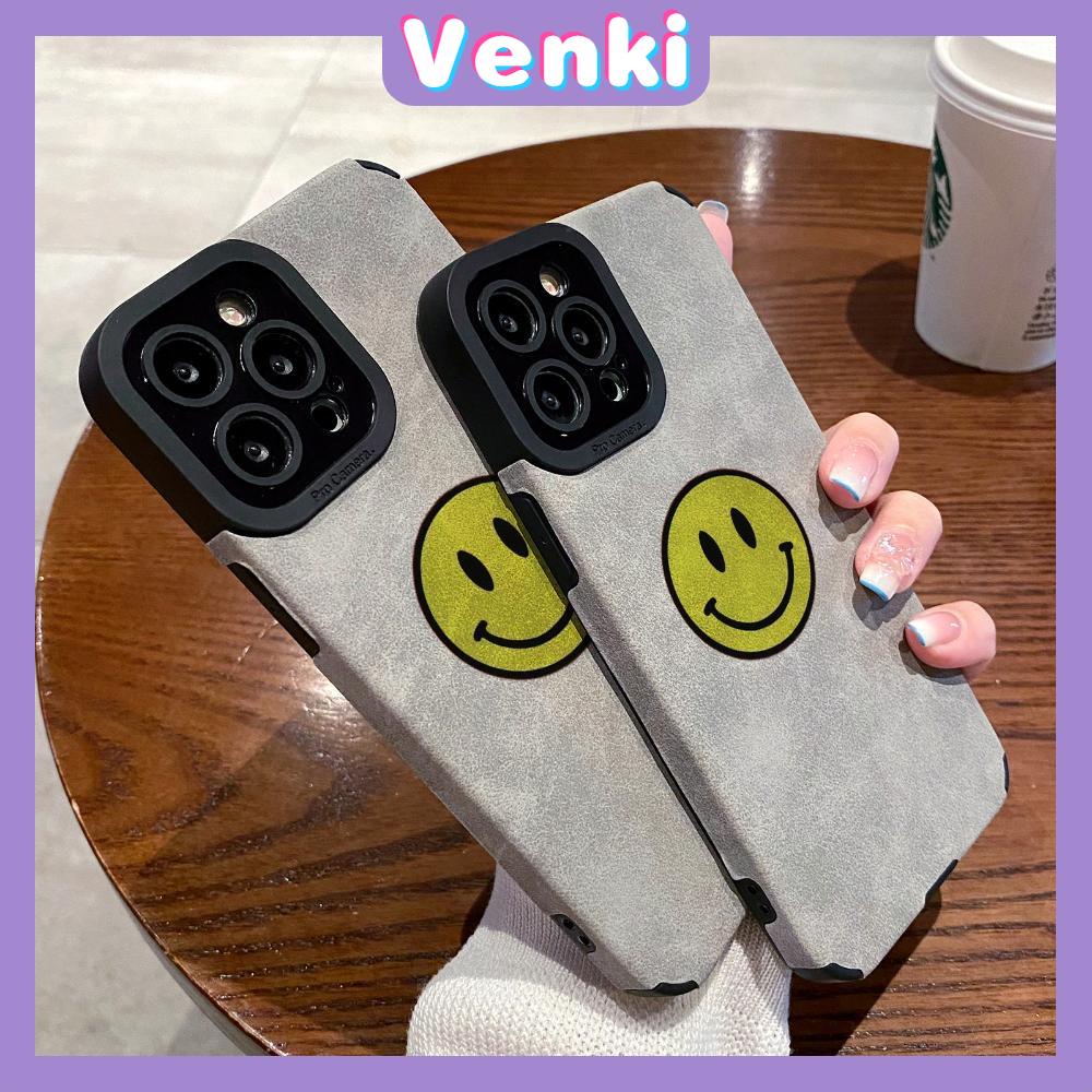 VENKI - Untuk iPhone 11 Case Leather Pupil Suede Case Soft Shockproof Phone Case Camera Simple Yellow Smile Kompatibel dengan iPhone 14 13 Pro max 12 Pro max xr xs 7Plus 8Plus