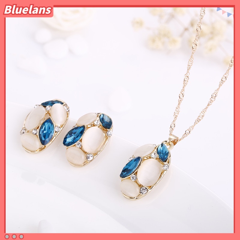 [BLS] Kalung, Anting, Set, Set Perhiasan Opal, Oval