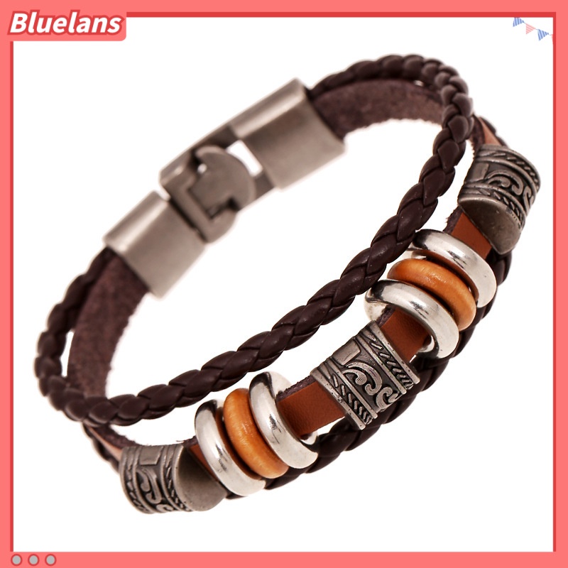 [BLS] Gelang Kulit multi-Lapis Tangan-Berikat Perhiasan Gelang Pria fashion Eropa Dan Amerika Dan Populer