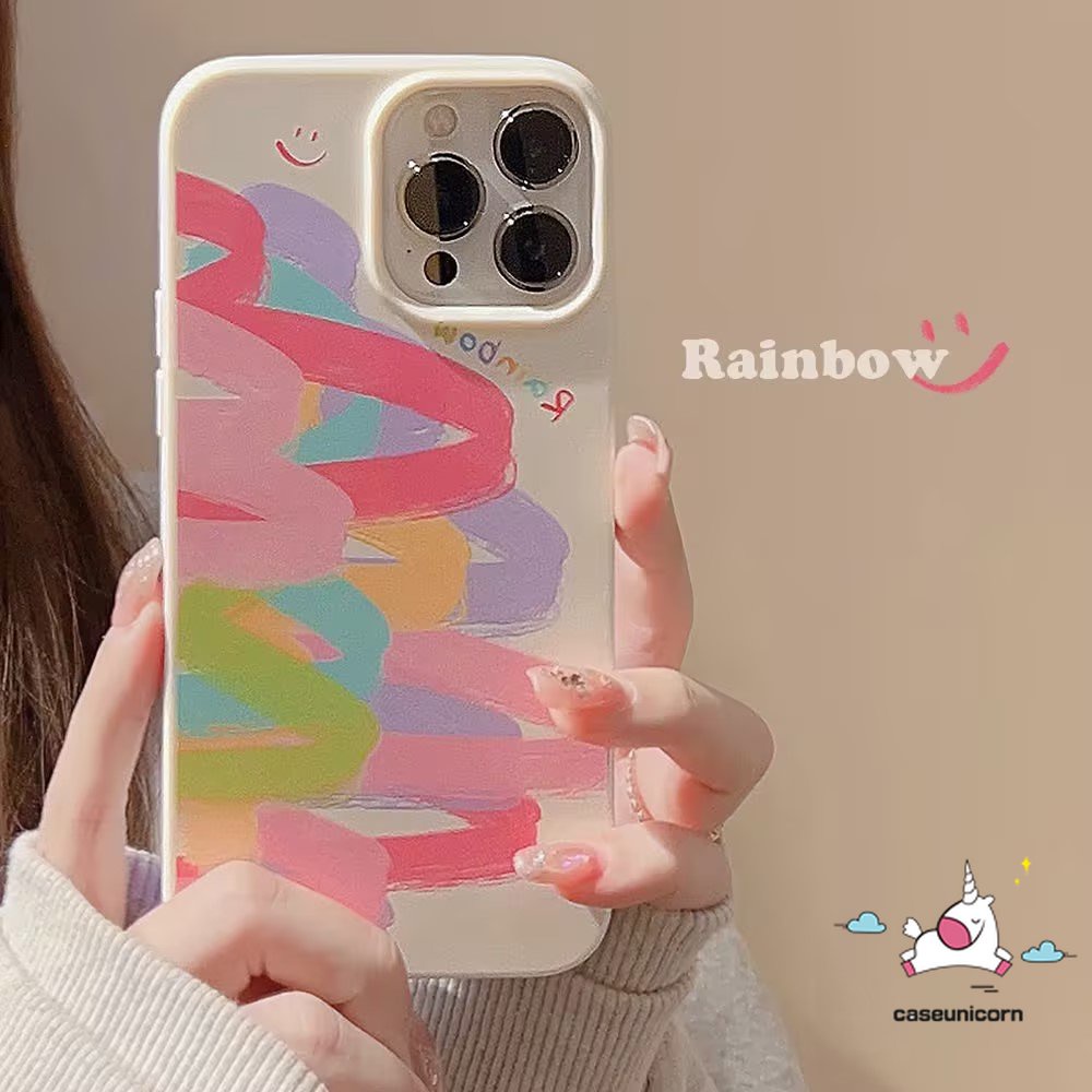 Fashion Colorful Doodle Paint Rainbow Case Kompatibel Untuk IPhone XR X11 13 14 12 Pro Max 7 8 Plus XS Max SE 2020kilap Pola Cat Air Tidak Teratur Tahan Guncangan Lembut Tpu Penutup Belakang