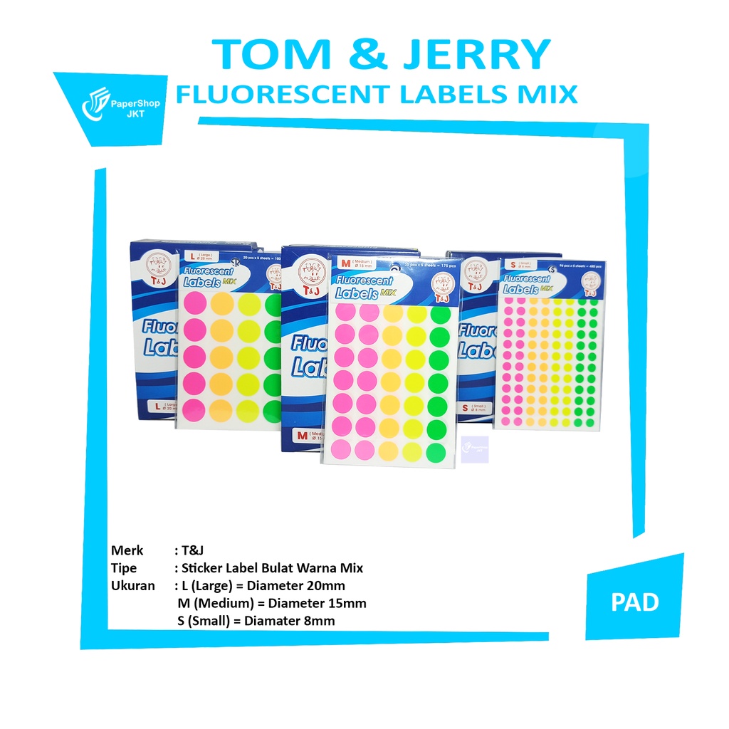 

TOM & JERRY - Label Fluorescent Mix Ukuran S-M-L - Pad