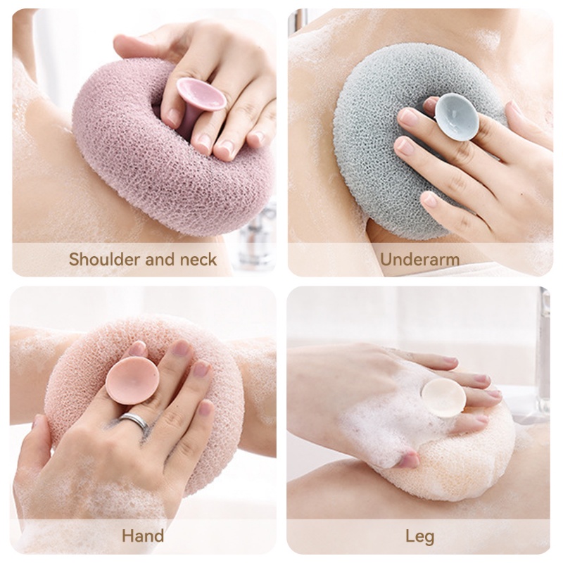 Loofah Bath Ball with Suction Cup /Nylon Bunga Mandi Nyaman /Antibacterial Body Cleaner Exfoliat Scrubbers/Sikat Pembersih Pijat Tubuh Jepang/Aksesoris Kamar Mandi