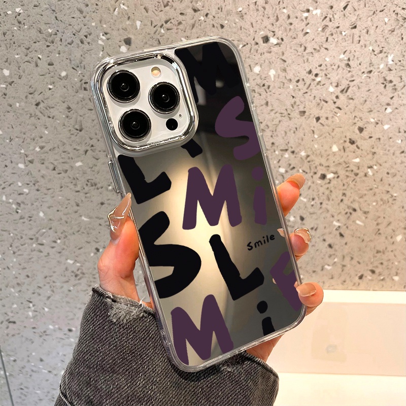 IPHONE Smile Words Mirror Phone Case Kompatibel Untuk Iphone11 12 13 14 12Pro 13Pro 14Pro Pro Max XR X XS Max Electroplating Tombol Perlindungan Mirror Cover