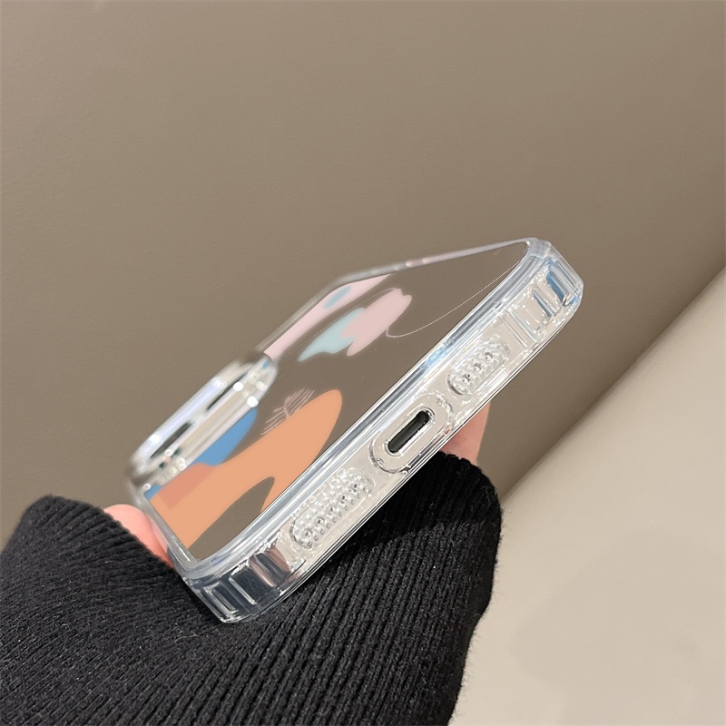 IPHONE Casing Ponsel Cermin Graffiti Kompatibel Untuk Iphone11 12 13 14 12Pro 13Pro 14Pro Pro Max XR X XS Max Electroplating Tombol Perlindungan Mirror Cover