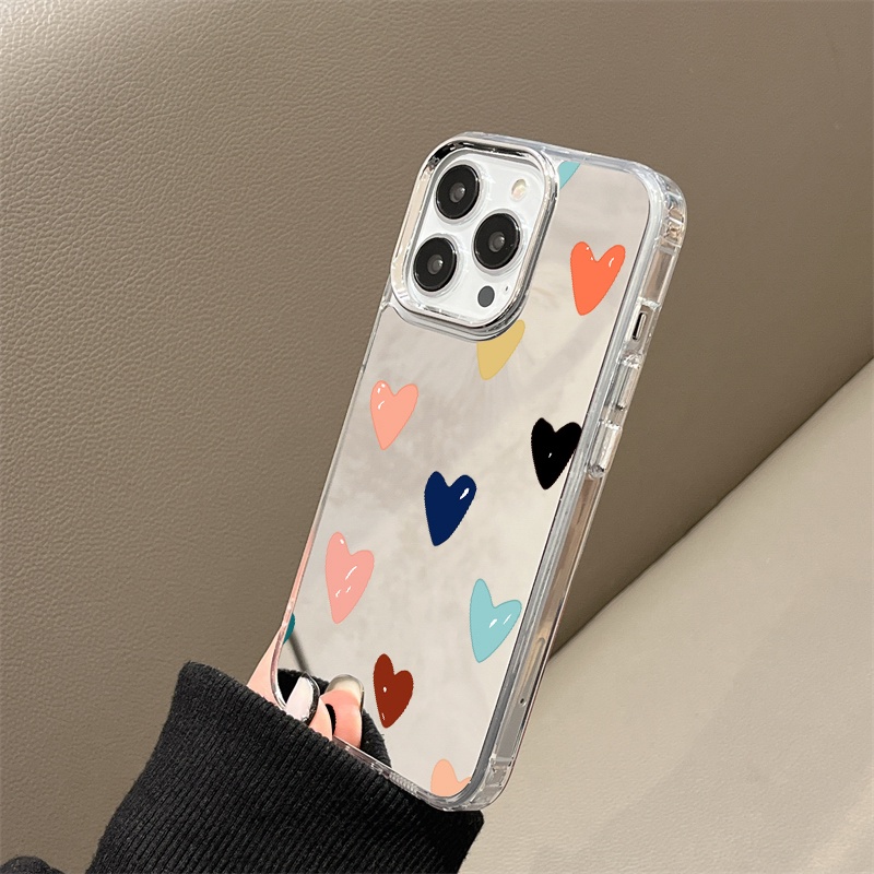 IPHONE Gelembung Casing Ponsel Cermin Hati Kompatibel Untuk Iphone11 12 13 14 12Pro 13Pro 14Pro Pro Max XR X XS Max Electroplating Tombol Perlindungan Mirror Cover