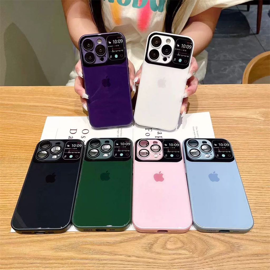 Casing kaca mewah iPhone 14 Pro Max dengan casing lensa pelindung kamera iPhone 12 13 Pro Max 11 Pro Max 14 Plus perlindungan tahan guncangan tertutup sepenuhnya keras di belakang