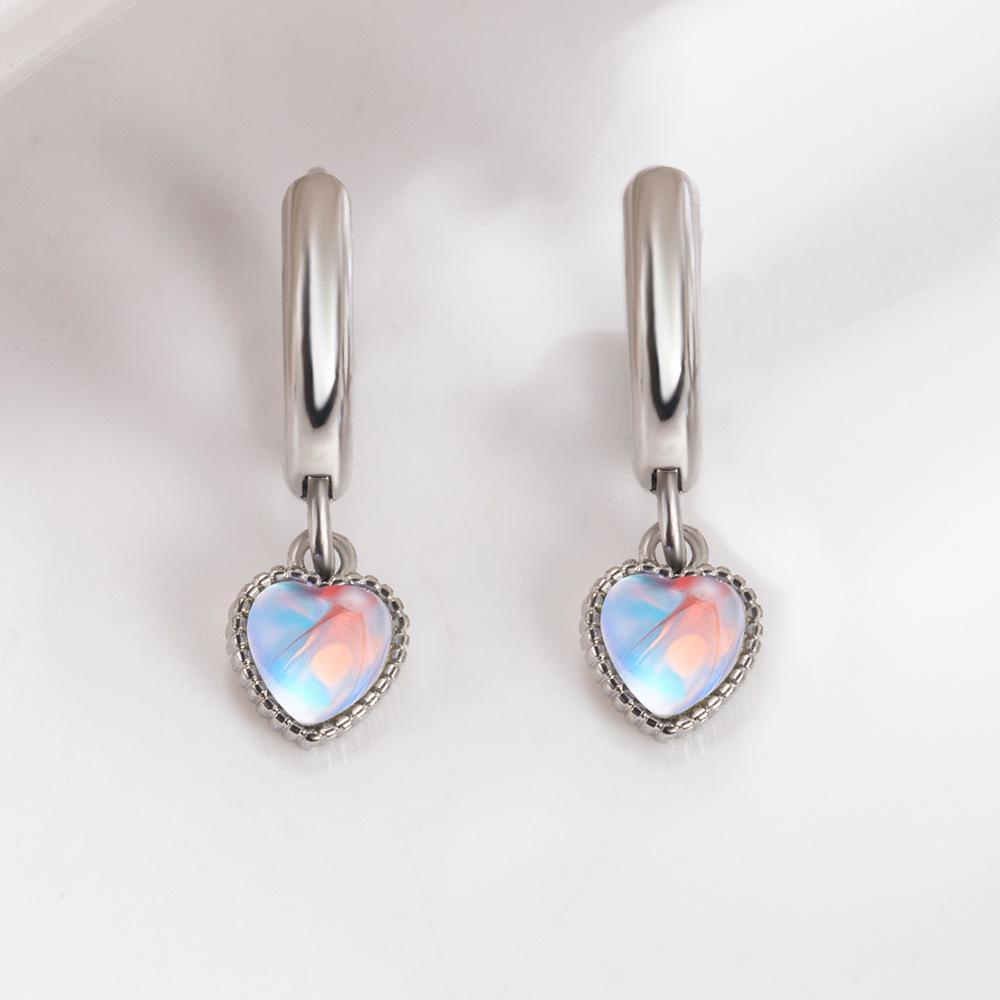Lily 2Pcs Anting Moonstone, Hoop Anting Liontin Berbentuk Hati, Fashion Liontin Berbentuk Hati925 Sterling Silver Heart Ear Buckle Untuk Wanita