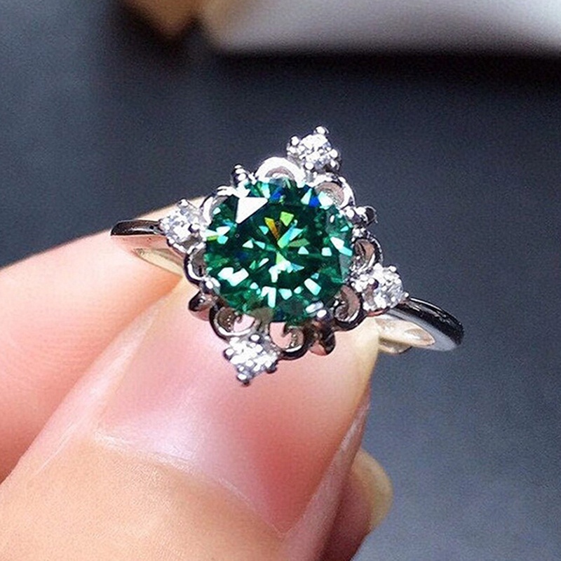 Cincin Kawin Wanita Desain Modern Dengan Zirkon Kubik Hijau Fashion Aksesoris Jari Elegan