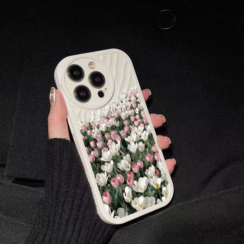 IPHONE Casing Ponsel Riak Air Tulip Bunga Segar Kompatibel Untuk Iphone11 13 12 14 Pro Max14 Plus XR X XS MAX 7Plus 8Plus 7 8 SE 2020 2022 Sarung Tahan Guncangan