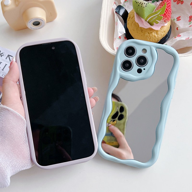 【Macaron Cream】Pretty Make Up Mirror SoftCase IPhone 7 8 Plus X Xr XS Max IPhone 11 12 13 14 Pro Max Women's Fashion Camera Protect Phone Case