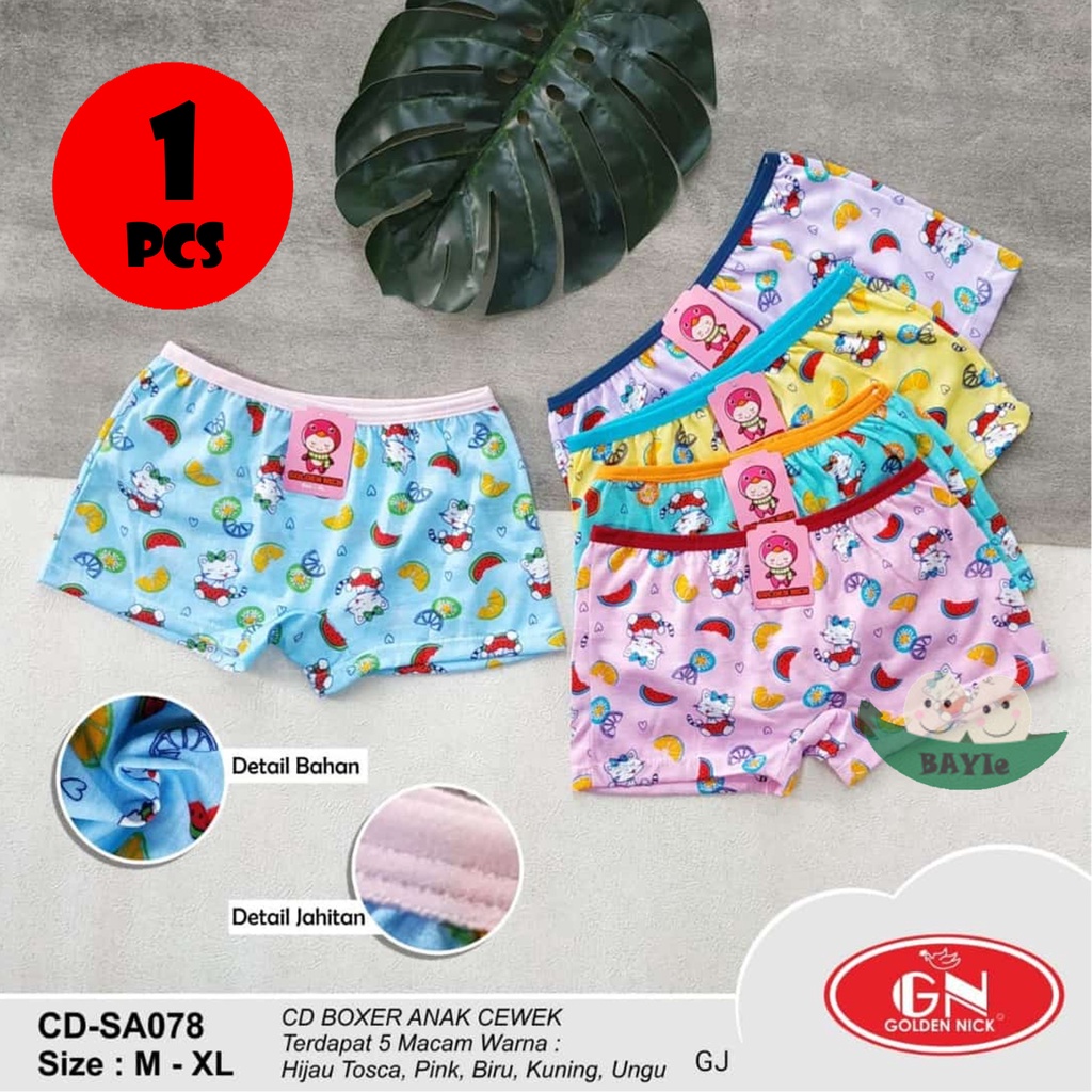 BAYIe - 1 PCS Celana Dalam / CD Anak Perempuan Cewek BOXER GOLDEN NICK CD-SA 078 Motif RANDOM/ Kid's Underwear Size M L XL