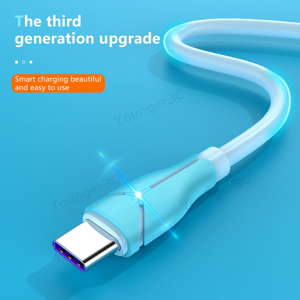 5a Super Fast Charging USB Cable Liquid Lembut Fast Charging Cord Perekat Cahaya Cerdas Aman Jalur Pengisian Cepat Untuk ios Micro Tipe C