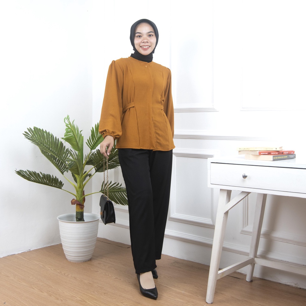 BEFAST - ZNF OOTD WANITA HEM ONA / Kemeja Wenna / Atasan Wanita Lengan Panjang / Fashion Casual Wanita Kerja / Kemeja Polos Formal Model Terbaru / Outfit Wanita Hijab Trendy / Hem Ikat Pinggang