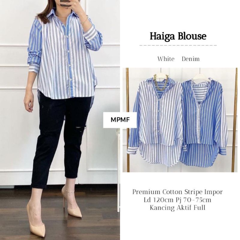 HAIGA BLOUSE ORI MPMF | Ld120 Premium Votton Stripe Premium