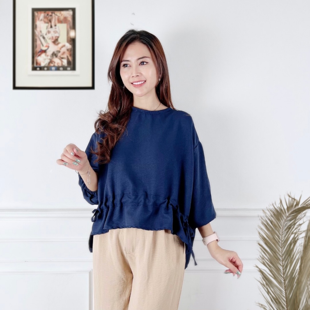 Tq88indonesia Fashion Baju Atasan  Polos Wanita Terbaru / Jennie Blouse CRINCLE JUMBO / Busana Casual Cewek / Ootd