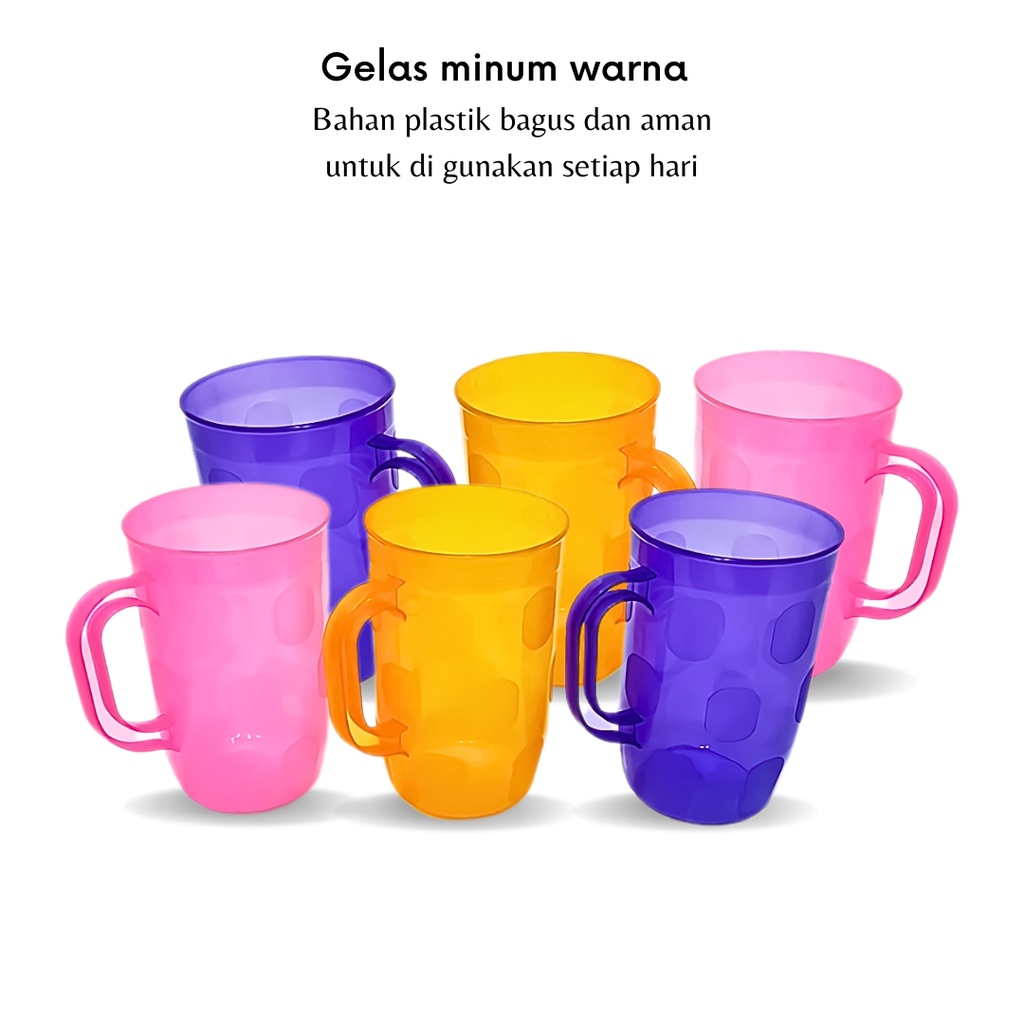 GOS - B112 - GELAS MINUM WARNA / CANGKIR CUP GELAS GAGANG BIR PLASTIK WARNA