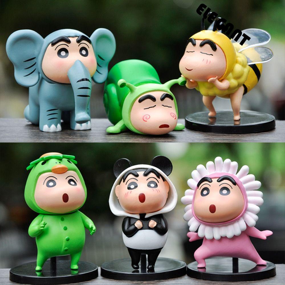 【 ELEGANT 】 Crayon Shin-Chan Anime Figure 6 Pcs Pvc Hadiah Ulang Tahun Peripheral Toy Dekorasi Kue Crayon Figure Toys