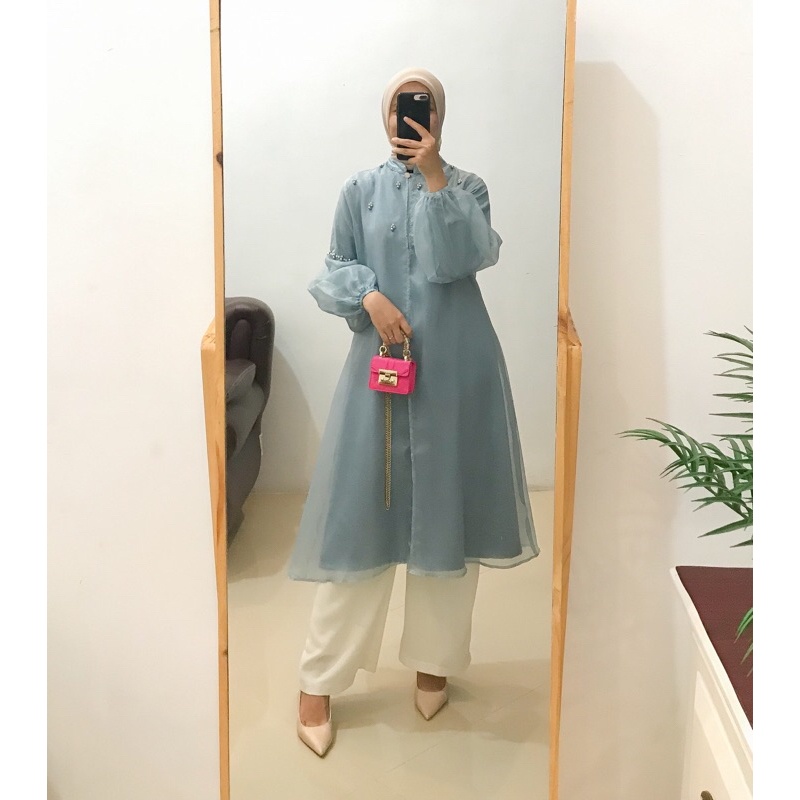 Kenya Outer Tunic / Outer Organza / Long tunic organza pesta kondangan / Outer tunik lebaran hari ra