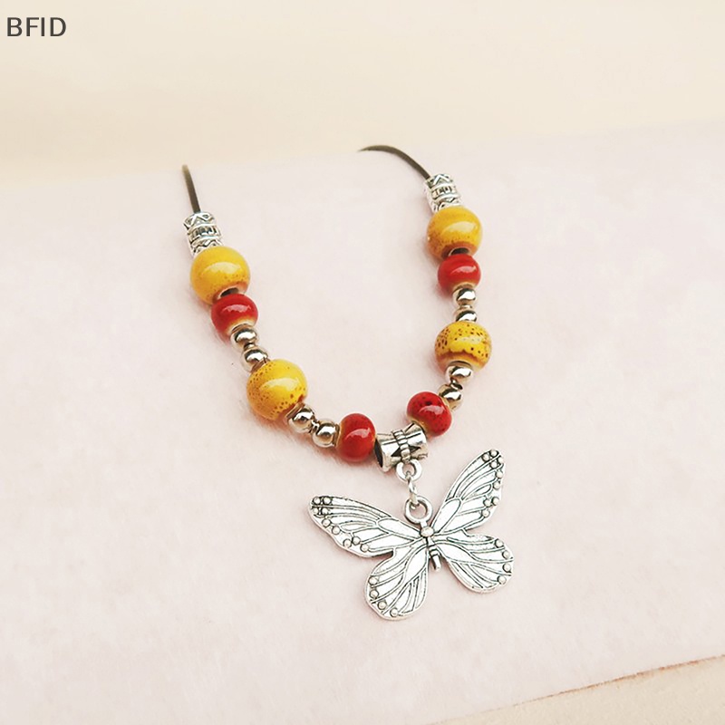 [BFID] Bohemian Vintage Butterfly Kalung Manik-Manik Keramik Liontin Dapat Disesuaikan Barang Curah [ID]