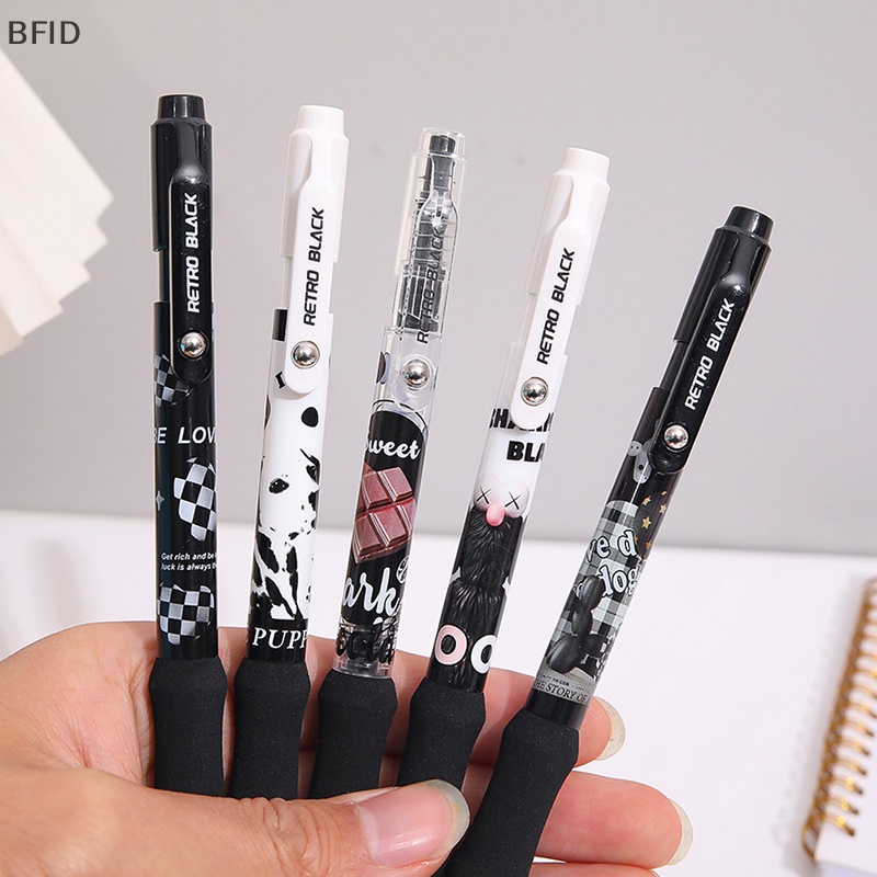 [BFID] Retro Black Gel Pen Set Kartun Lucu 0.5mm Ballpoint Tinta Warna Hitam Untuk Wrig Kantor Sekolah [ID]