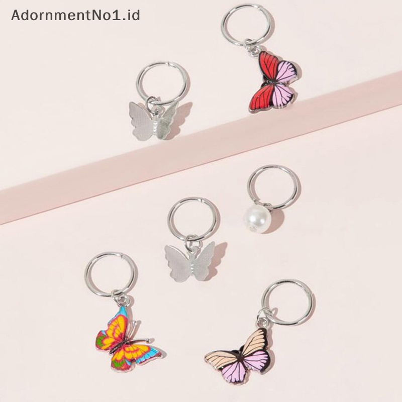 [AdornmentNo1] 6pcs jepit rambut liontin bintang kupu untuk wanita Trendy cincin logam hiasan kepala