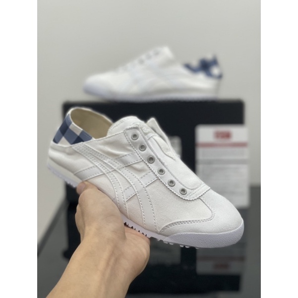 Sepatu Onitsuka Tiger Slip On Paraty White Kotak Blue Free Paperbag